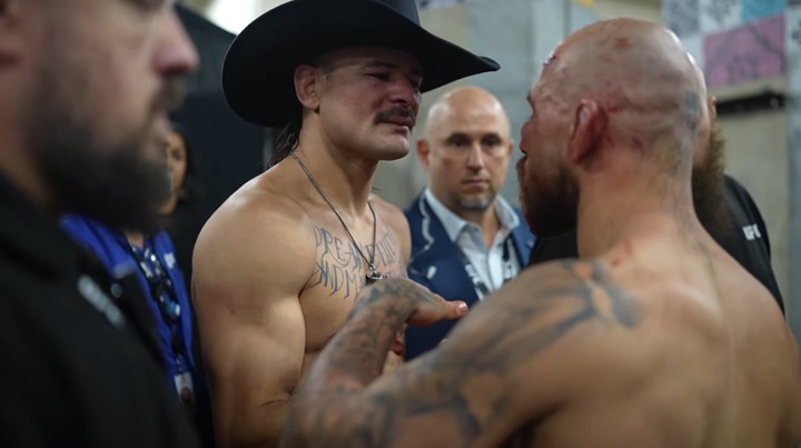 Diego Lopes e Jean Silva conversaram rapidamente após se enfrentarem na luta principal do Noche UFC (Foto: Reprodução/YouTube)