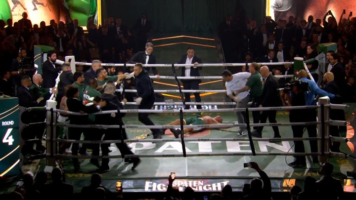 Após vitória de Popó sobre Wanderlei Silva, integrantes das duas equipes protagonizaram pancadaria generalizada no Spaten Fight Night (Foto: Reprodução)