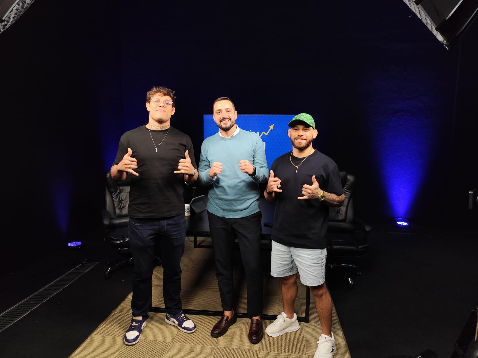 Borralho, Nelson e Jean Silva após gravação do podcast “Além do Jogo” nesta semana (Foto: Reprodução)