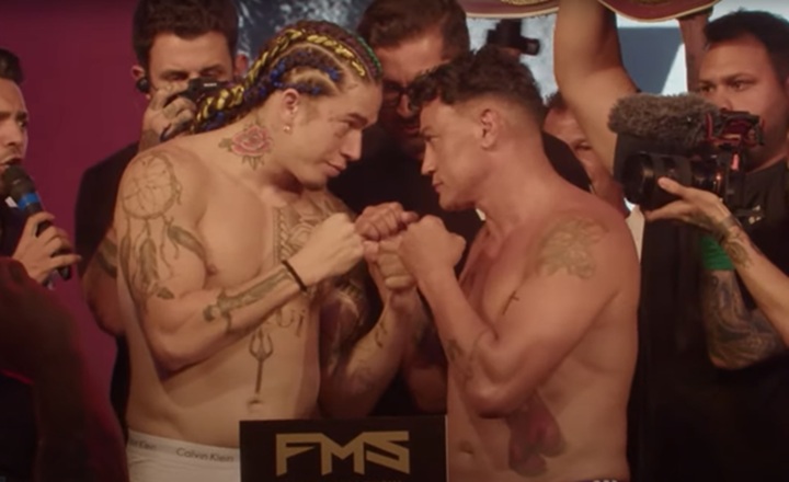Popó e Whindersson Nunes se enfrentaram em luta de exibição na primeira edição do Fight Music Show, em 2022 (Foto: Reprodução/YouTube)
