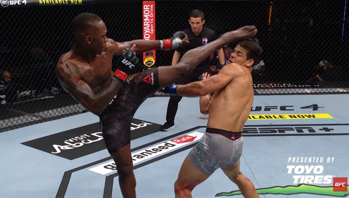 Mesmo com nocaute emblemático sobre Poatan, Adesanya prefere seu nocaute sobre Paulo Borrachinha no UFC 253 (Foto: Reprodução/UFC)