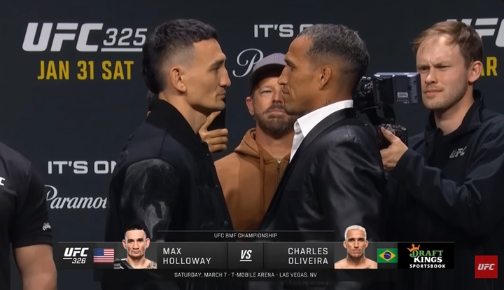 Max Holloway e Charles do Bronx vão se enfrentar na luta principal do UFC 326, marcado para o dia 7 de março (Foto: Reprodução/UFC)