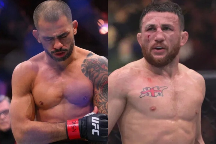 Agora ex-campeões, Alexandre Pantoja e Merab Dvalishvili não tiveram motivos para celebrar após derrotas no UFC 323 (Foto: Reprodução)