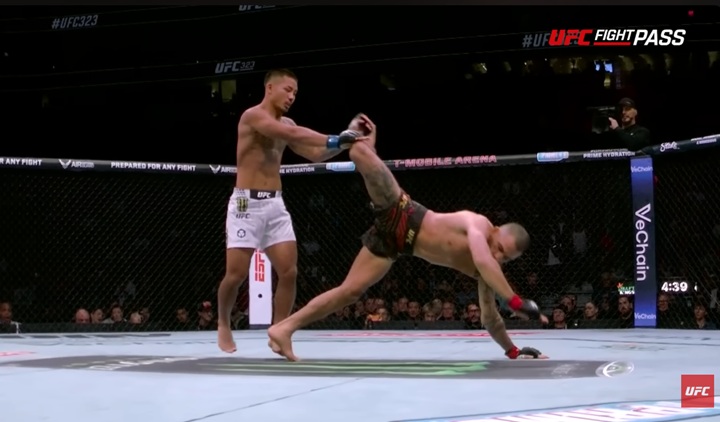 Na opinião de Valter Walker, Alexandre Pantoja cometeu "erro técnico" ao apoiar o braço no chão quando foi derrubado por Joshua Van (Foto: Reprodução/UFC)