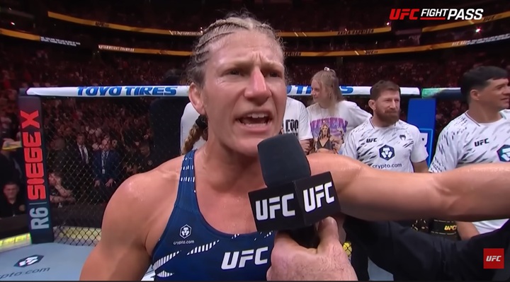 Por conta de lesão no pescoço, Kayla Harrison precisou ser retirada de luta contra Amanda Nunes no card do UFC 324 (Foto: Reprodução/UFC)