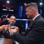 Bia Mesquita finalizou adversária no primeiro round e conquistou a sua segunda vitória em duas lutas no UFC (Foto: Reprodução/UFC)