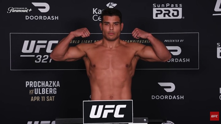 Em sua estreia nos meio-pesados, Paulo Borrachinha vai enfrentar Azamat Murzakanov no co-main event do UFC 327 (Foto: Reprodução/UFC)