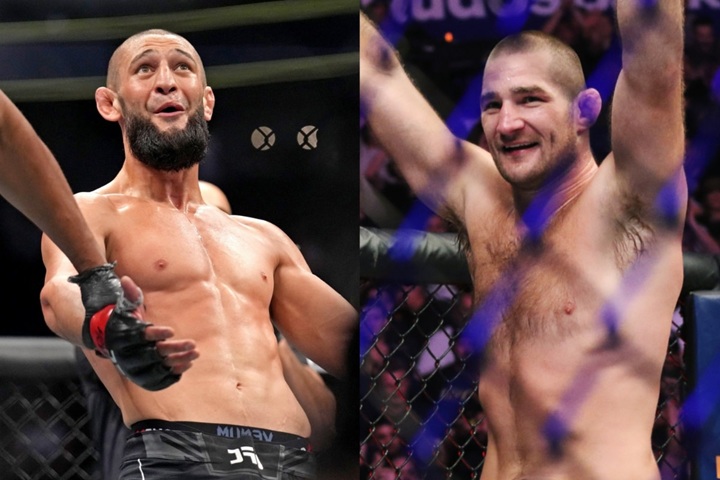 Rivais declarados, Khamzat Chimaev e Sean Strickland vão se enfrentar na luta principal do UFC 328, em maio (Foto: Reprodução)