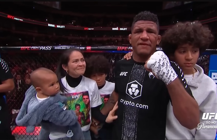 Ex-desafiante ao título do UFC, Gilbert Durinho recebe surpresa de equipe e familiares após anunciar fim da carreira (Foto: Reprodução/UFC)