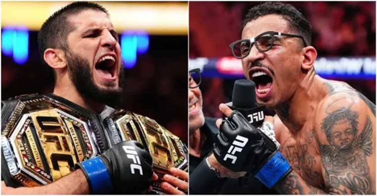 Dono do cinturão dos meio-médios, Islam Makhachev citou possíveis desafiantes ao título, mas indicou preferência por duelo contra Carlos Prates (Foto: Reprodução)