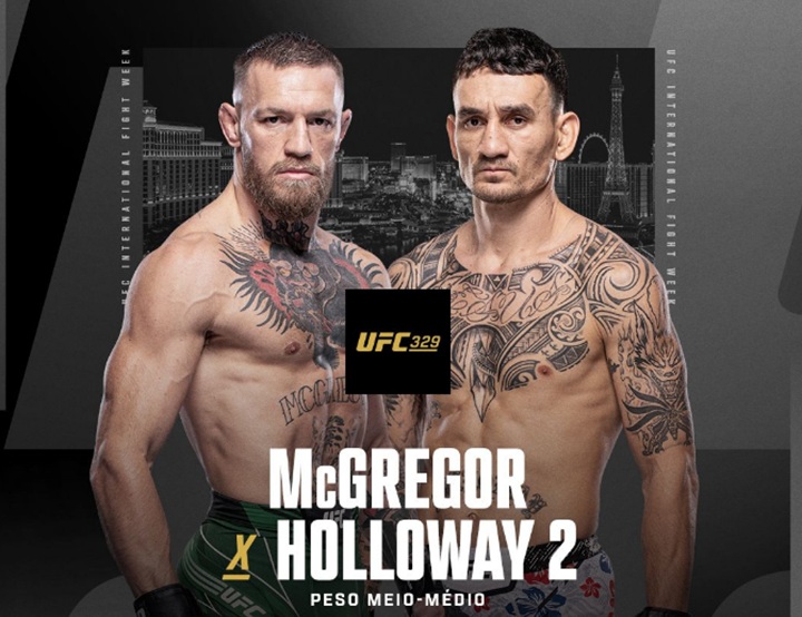 Conor McGregor e Max Holloway vão se enfrentar na luta principal do UFC 329, marcado para o dia 11 de julho, em Las Vegas (EUA) (Foto: Reprodução/UFC)