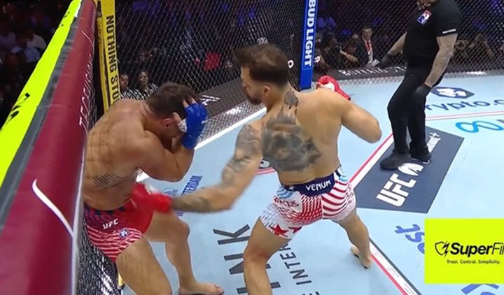 Maurício Ruffy passou a treinar com Alexander Volkanovski, que exaltou o alto nível do brasileiro na trocação (Foto: Reprodução/UFC)