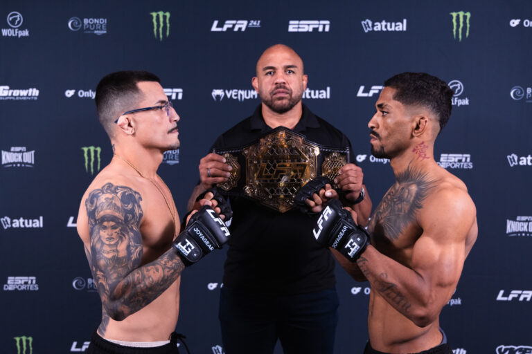 Rafael Pereira e Vinicius Pires disputam cinturão dos galos na luta principal do LFA 241 (Foto: Lourenço Fabrino)